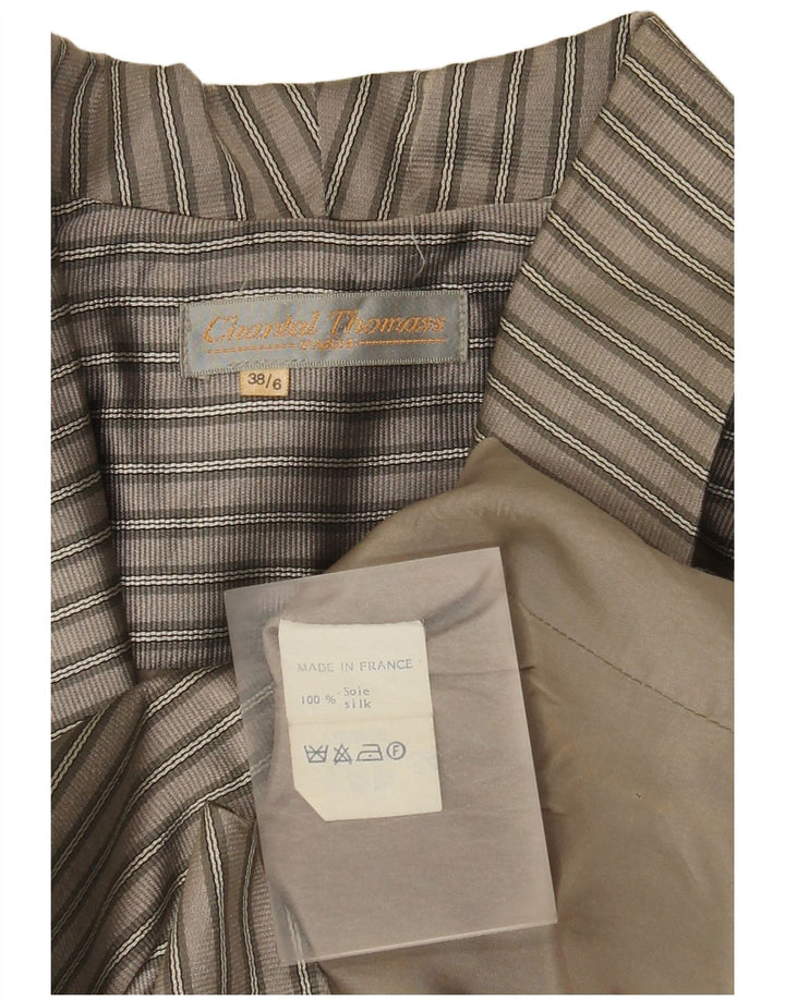 Giacca blazer vintage da donna a 2 bottoni corta EU 38 Seta a righe grigio medio