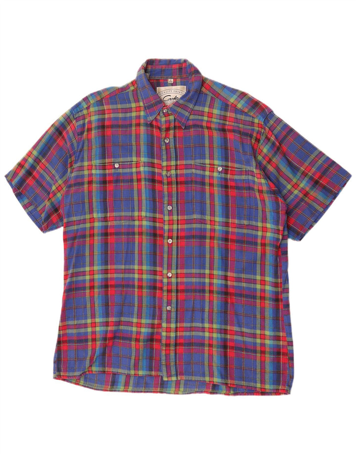 Carlo Comberti Camicia da uomo in flanella a maniche corte taglia 41/42 grande quadri blu