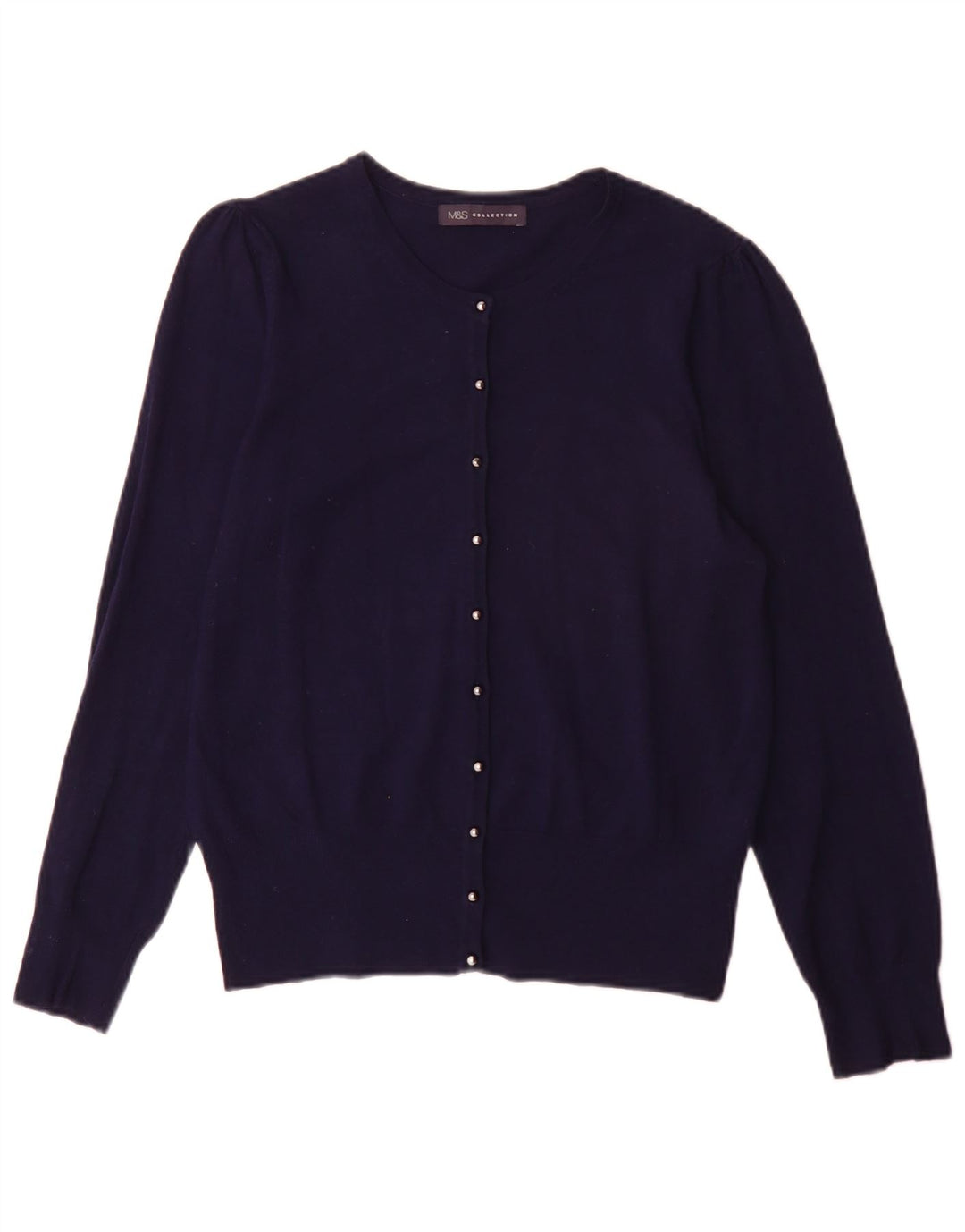 Maglione cardigan da donna Marks & Spencer UK 14 grande viscosa blu navy