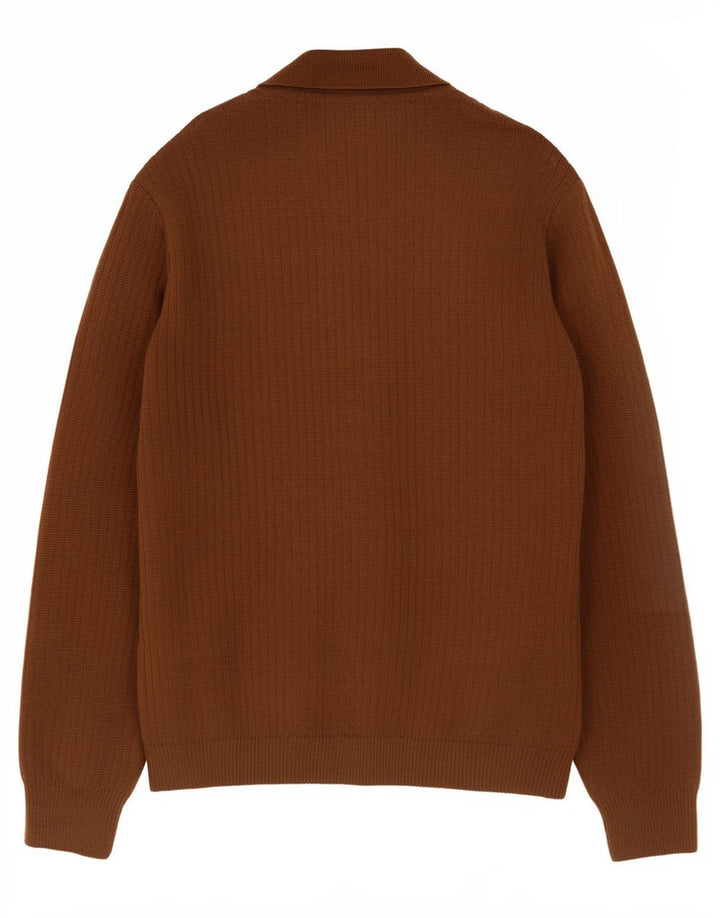 Maglione cardigan da uomo vintage color block marrone medio