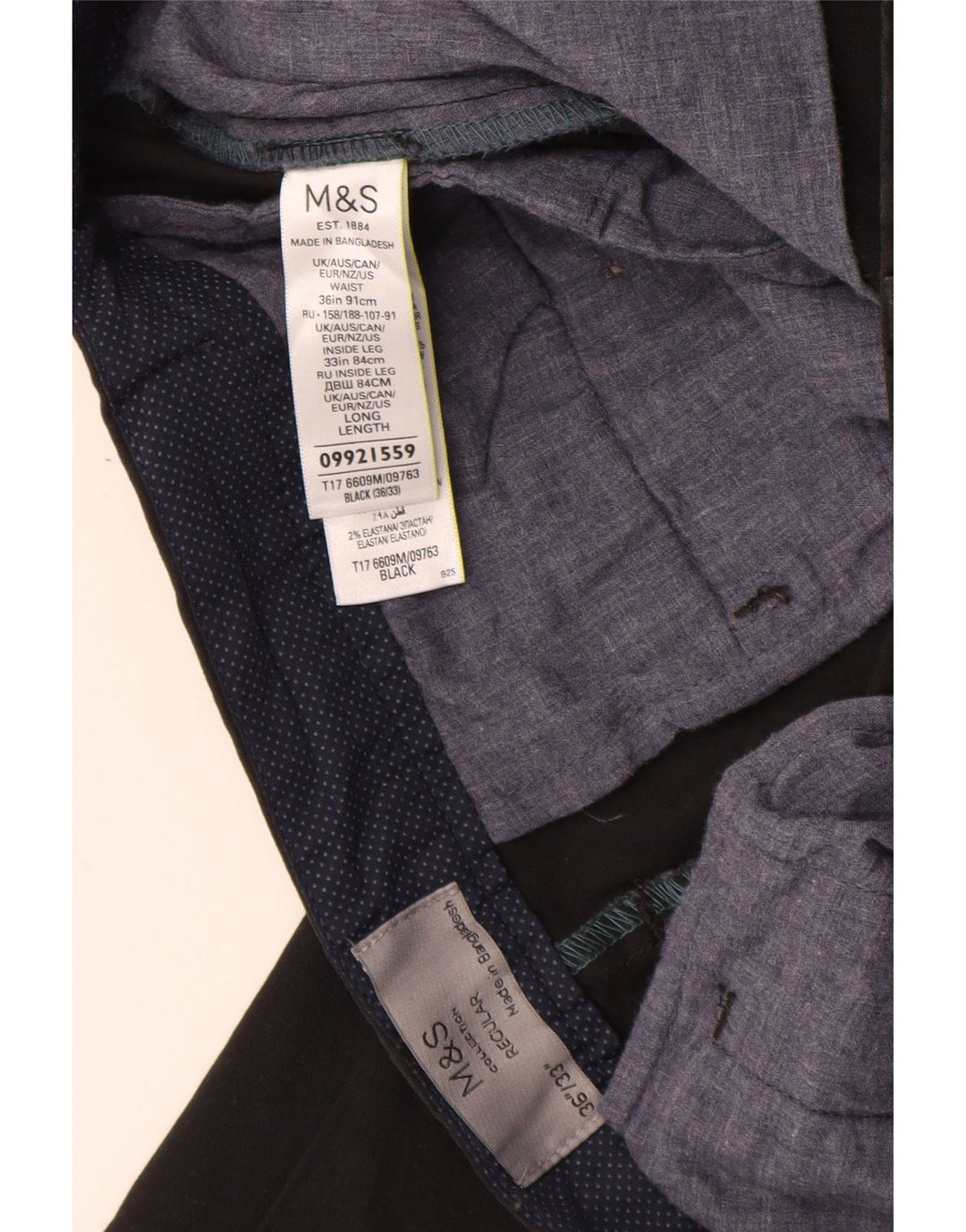 MARKS & SPENCER Pantaloni chino vestibilità regolare da uomo W36 L33 cotone nero