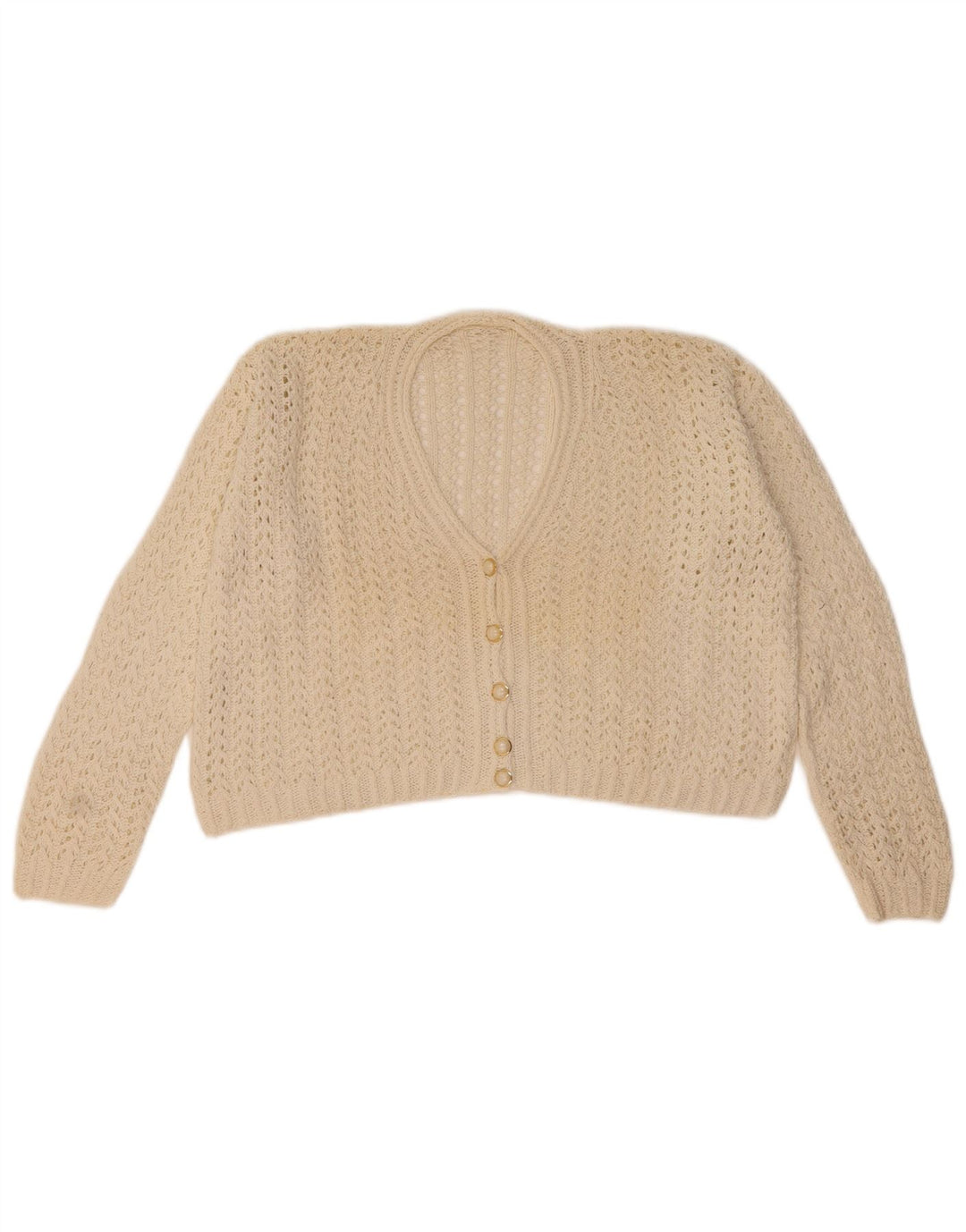 Maglione cardigan corto da donna vintage UK 14 bianco medio