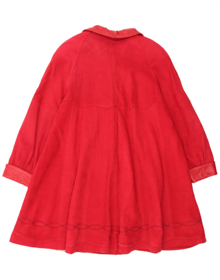 Soprabito vintage da donna oversize in pelle scamosciata UK 14 in pelle rossa media