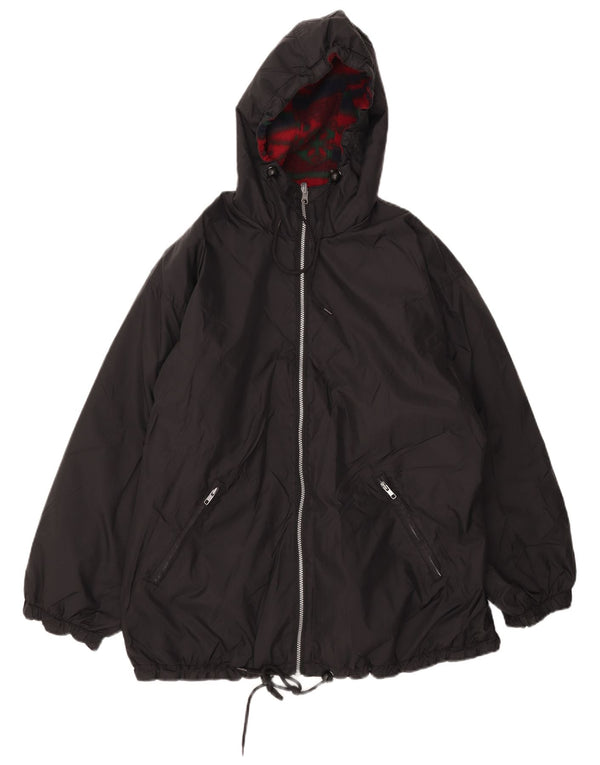 Giacca reversibile oversize con cappuccio da donna vintage UK 18 XL nylon nero