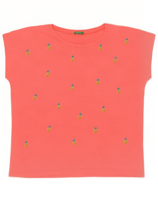 Benetton Womens Graphic T-Shirt Top UK 14 Medium Pink