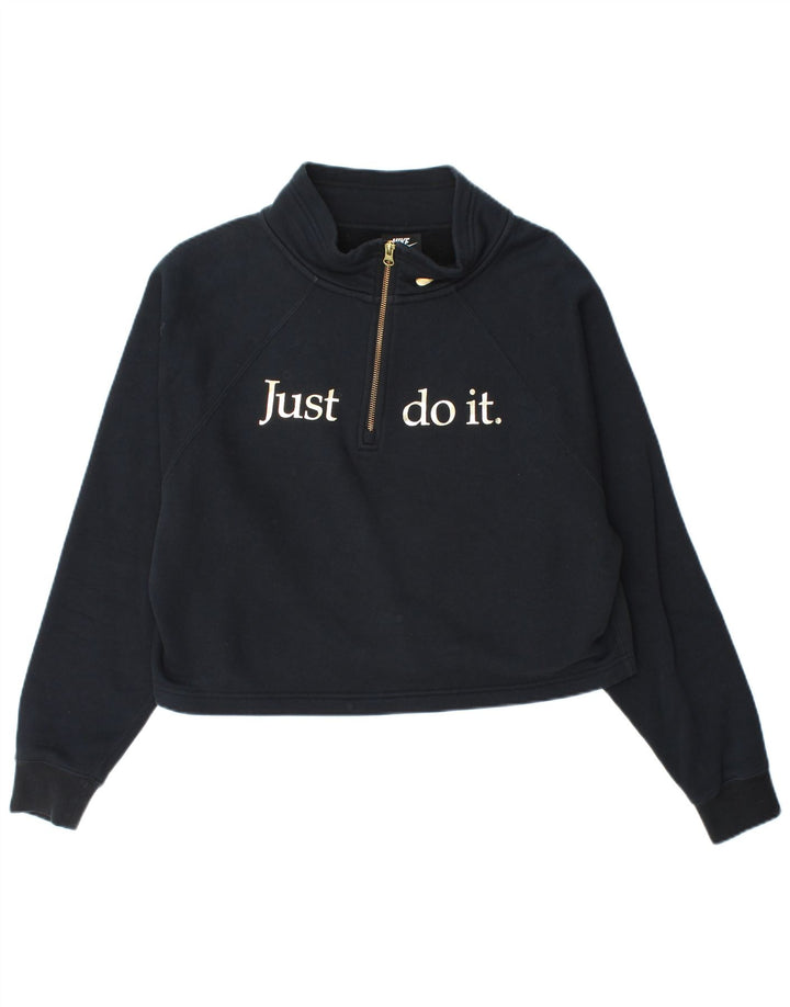 Felpa Nike da donna con grafica con zip e collo, maglione, UK 14, medio, blu navy