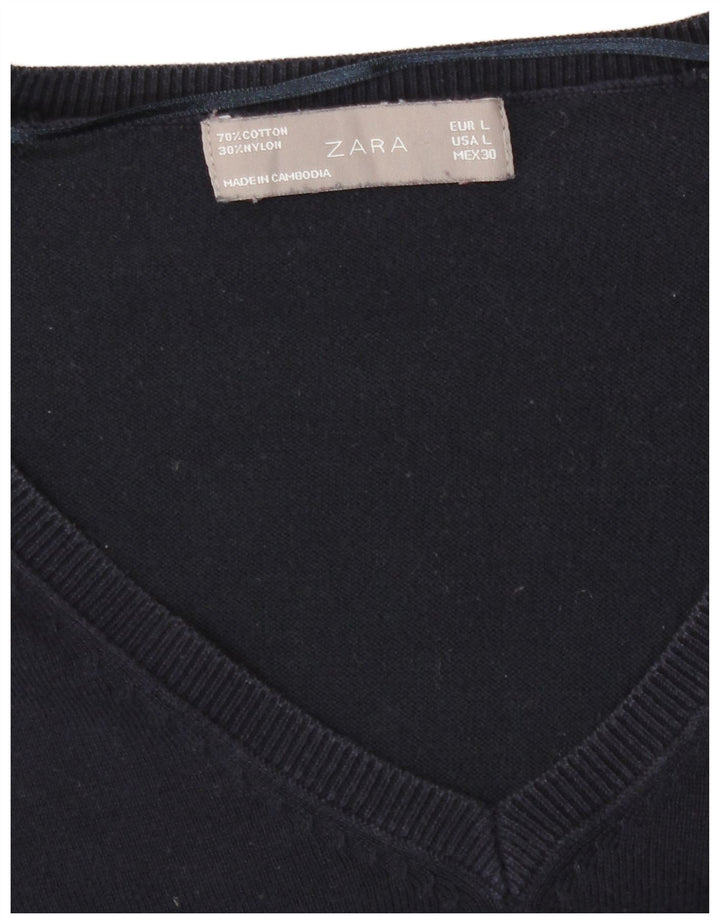 Maglione Zara da donna con scollo a V UK 16 grande blu navy