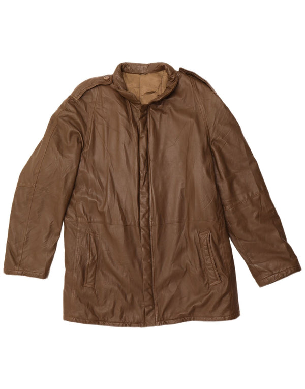 Giacca in pelle militare vintage da uomo UK 42 XL in pelle kaki