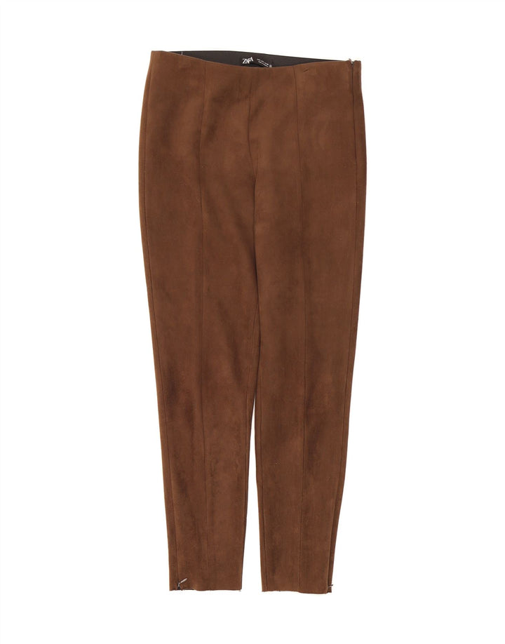 ZARA Womens Skinny Cropped Trousers Large W30 L27 Brown Polyester Vintage Zara and Second-Hand Zara from Messina Hembry 