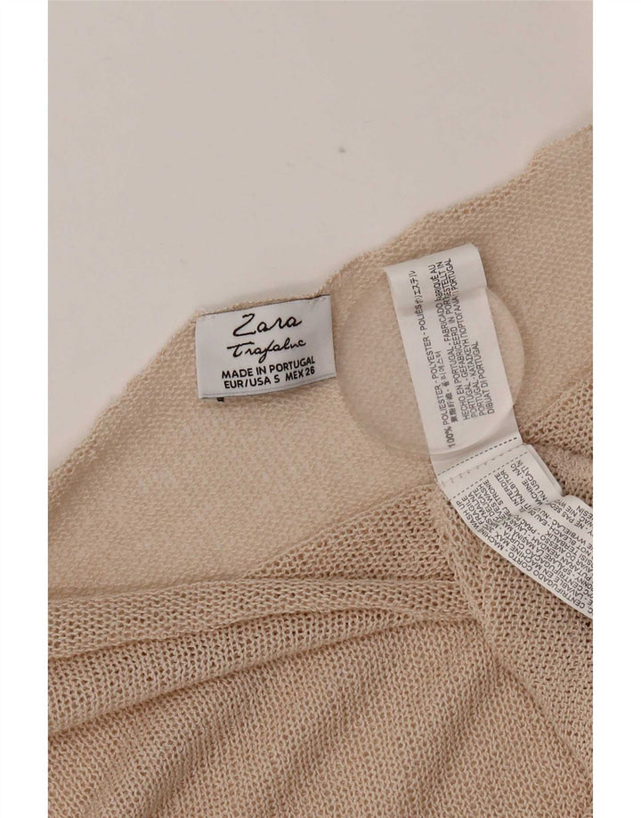 Top corto oversize da donna Zara manica 3/4 UK 10 piccolo poliestere beige