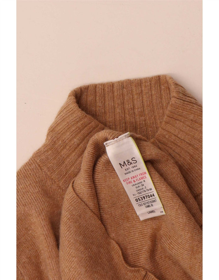 Maglione maglione a collo alto da donna Marks & Spencer UK 6 XS marrone poliammide