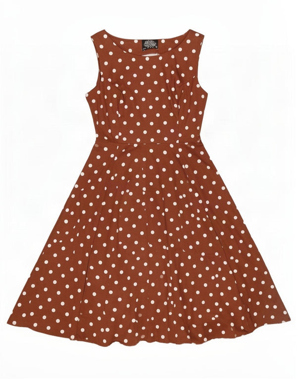 Abito scampanato senza maniche da donna Hearts & Roses UK 14 Grande pois marrone