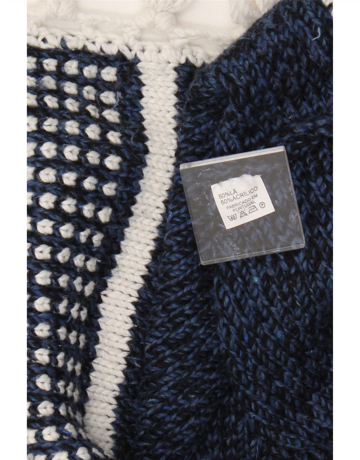 Maglione poncho vintage da donna, taglia unica, in lana a righe blu