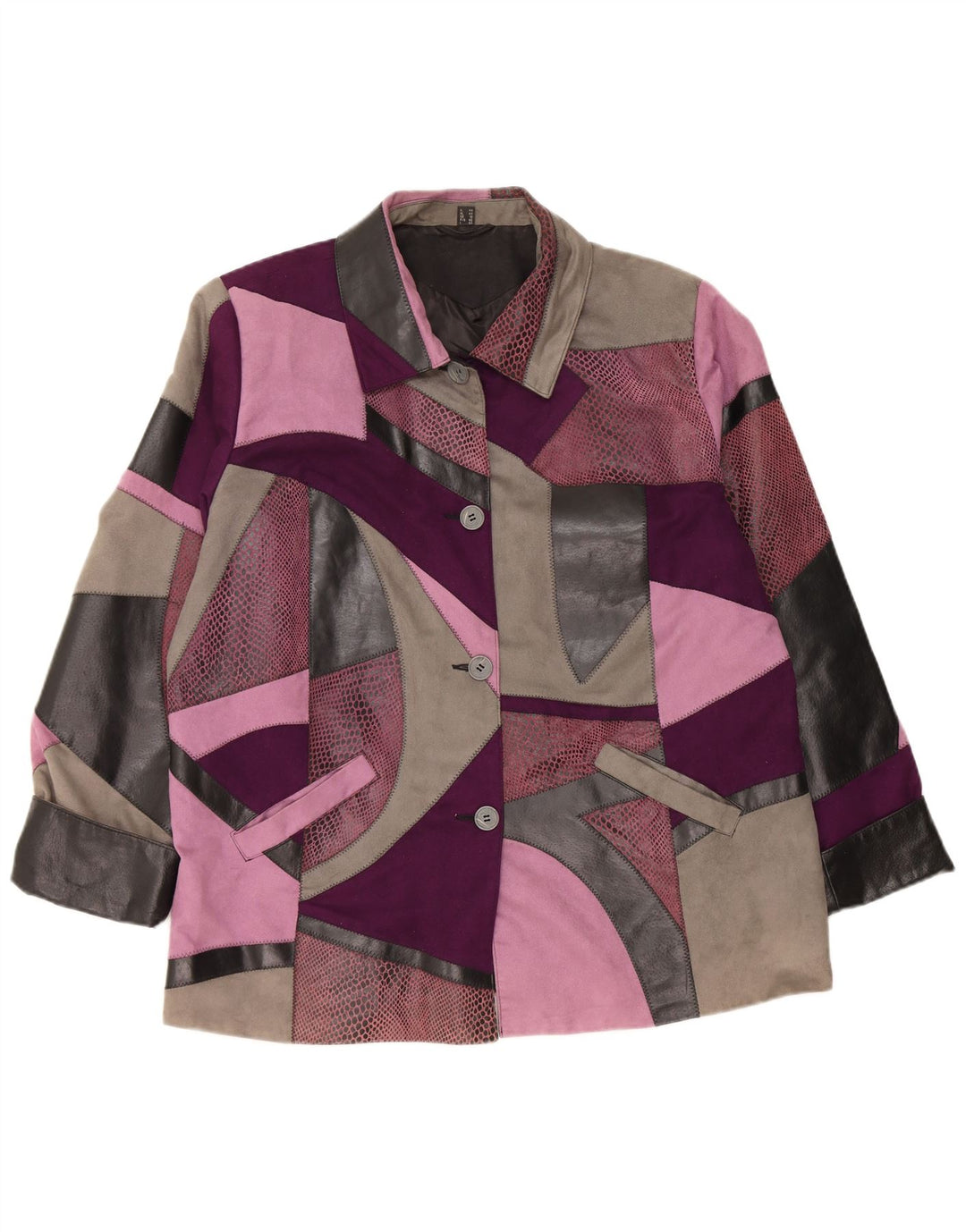 Giacca in pelle vintage da donna UK 18 XL in pelle patchwork multicolore