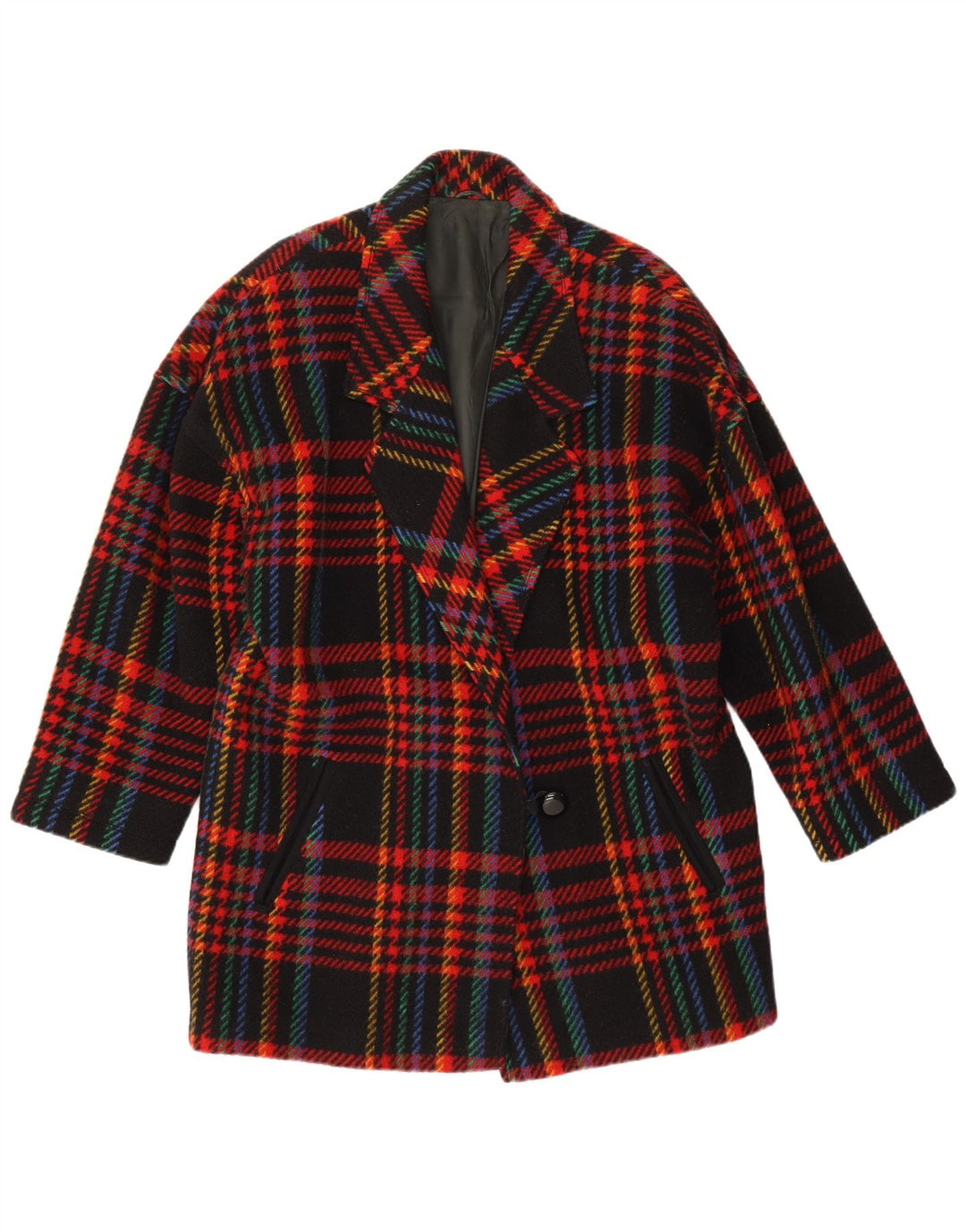 Giacca blazer vintage da donna a 1 bottone IT 46 grande quadretto multicolore
