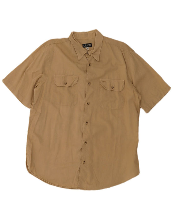 Camicia Armani Jeans Uomo Manica Corta XL Cotone Beige