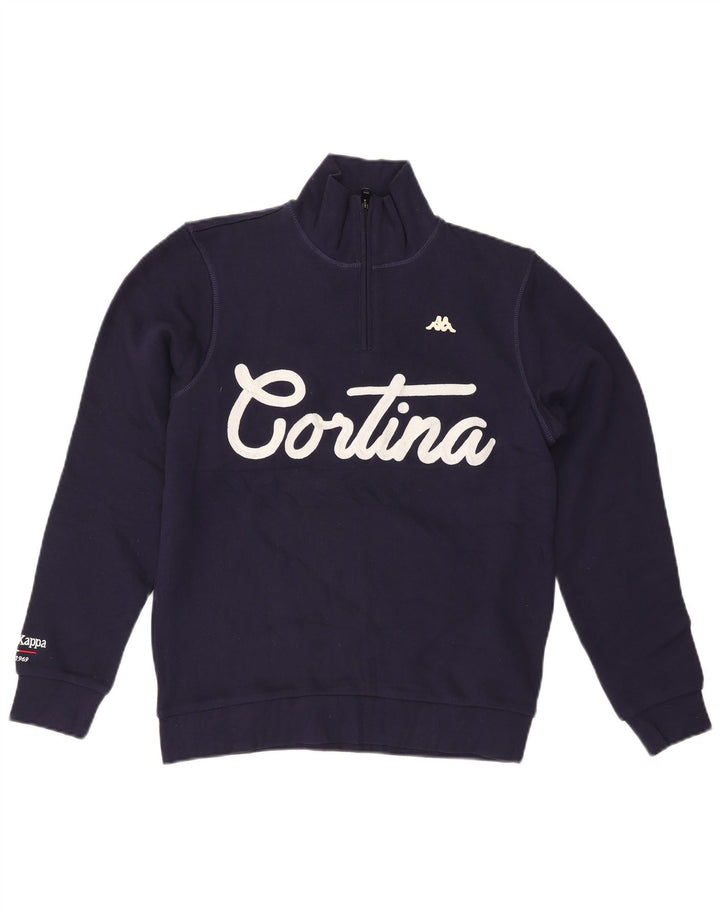 Felpa Kappa da uomo con grafica con zip e collo, maglione medio, blu navy, in cotone