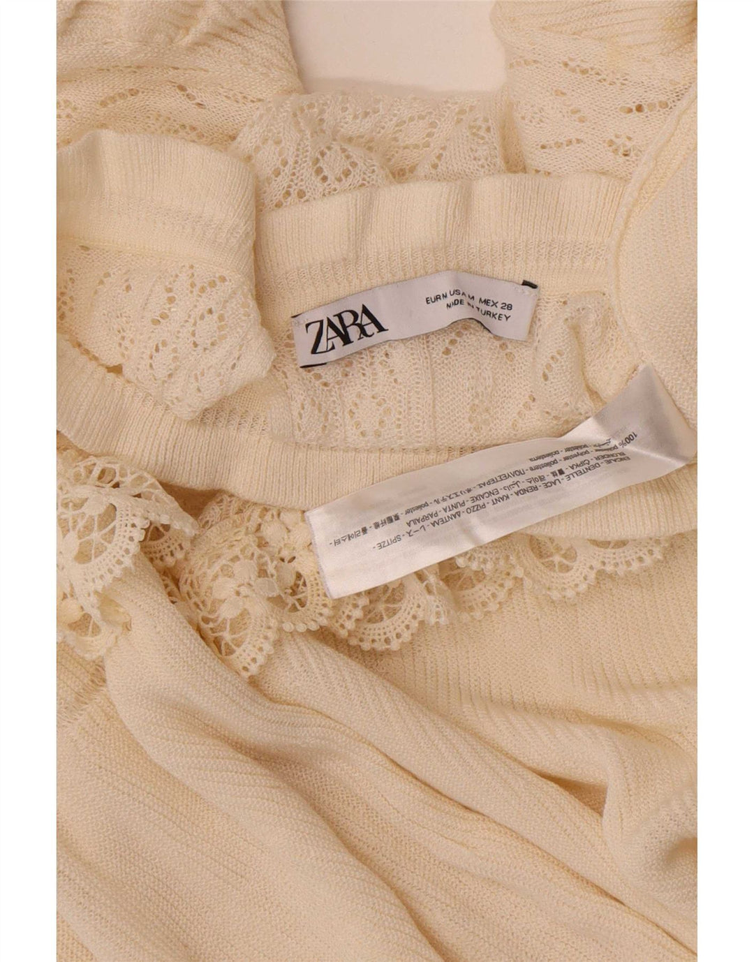 Top Zara da donna con maniche a 3/4, taglia UK 12, poliestere floreale bianco sporco medio