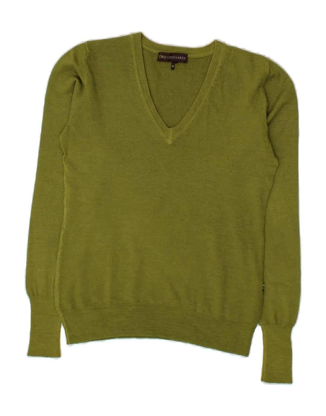 TRUSSARDI Womens V-Neck Jumper Sweater UK 12 Medium Green Vintage Trussardi and Second-Hand Trussardi from Messina Hembry 