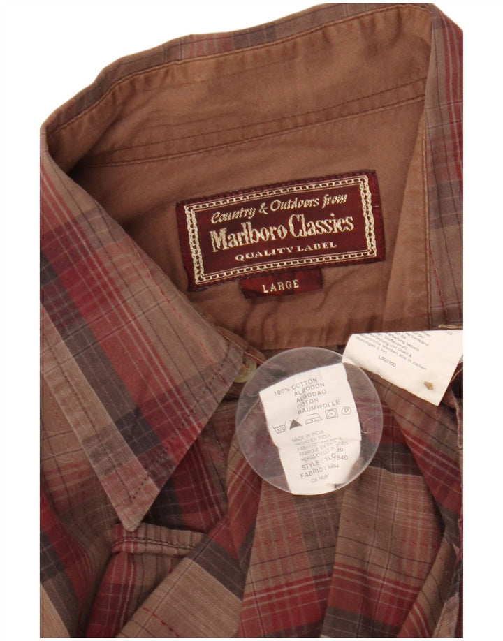 MARLBORO CLASSICS Camicia da uomo in cotone a quadri marroni grandi