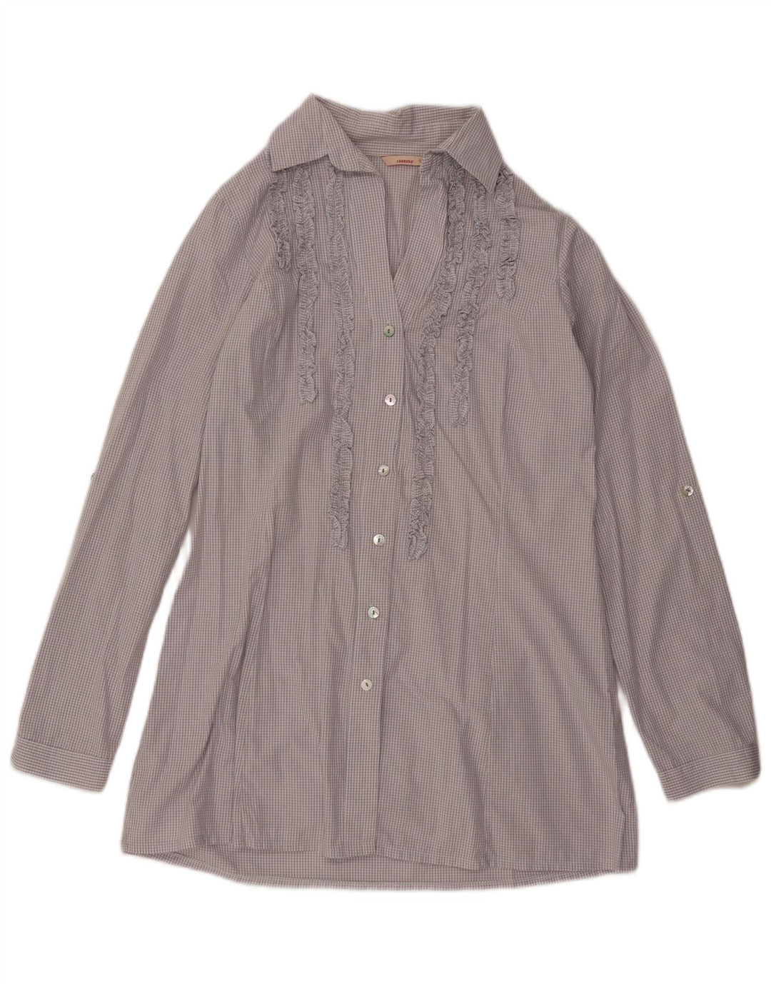 Carrera Camicetta da donna con volant lungo sul davanti UK 18 XL Percalle grigio