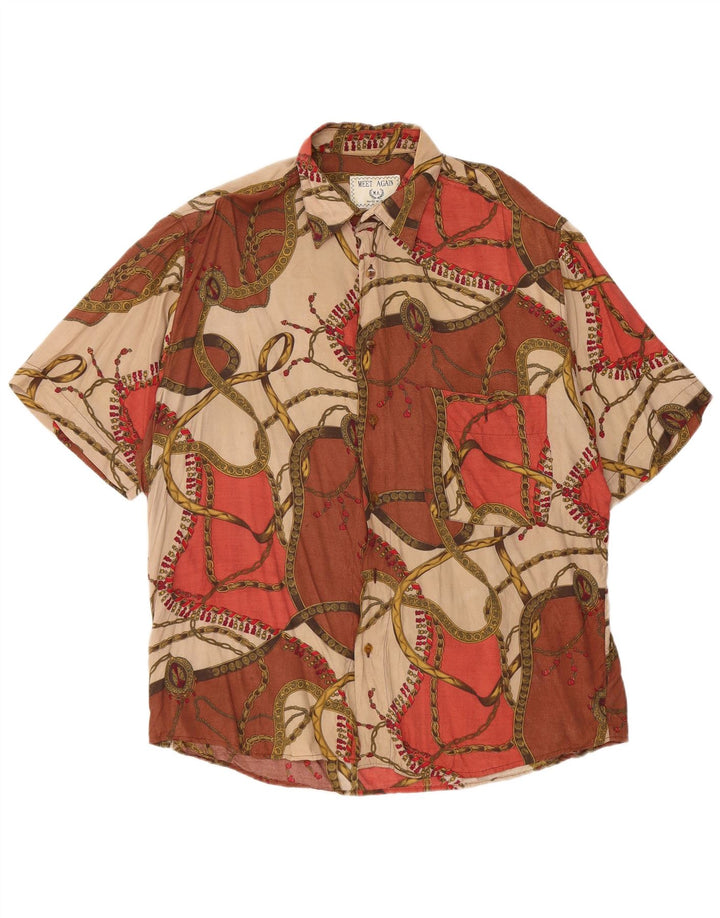 Camicia a maniche corte vintage da uomo con motivo astratto, grande in viscosa marrone