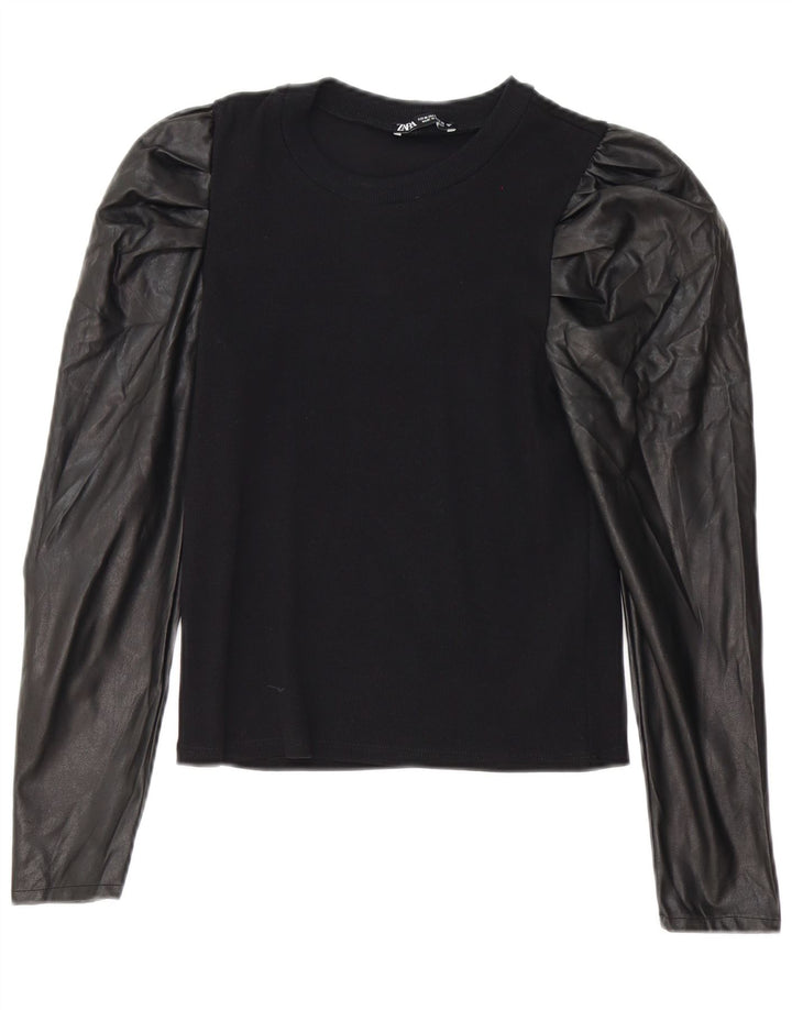 Camicetta a maniche lunghe da donna Zara UK 12 poliestere nero medio
