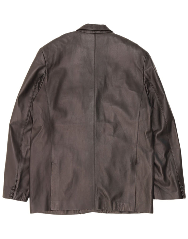 Giacca blazer in pelle vintage da uomo a 3 bottoni IT 56 2XL nera