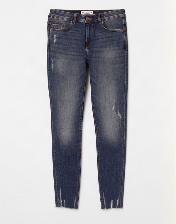 Jeans skinny effetto invecchiato da donna Zara EU 40 medio W30 L28 cotone blu
