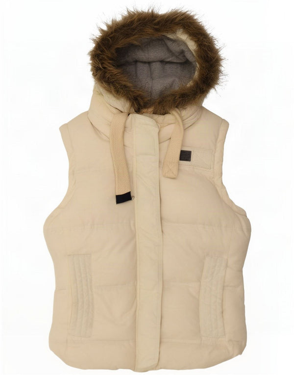 Gilet imbottito da donna con cappuccio Superdry UK 14 grande cotone bianco sporco