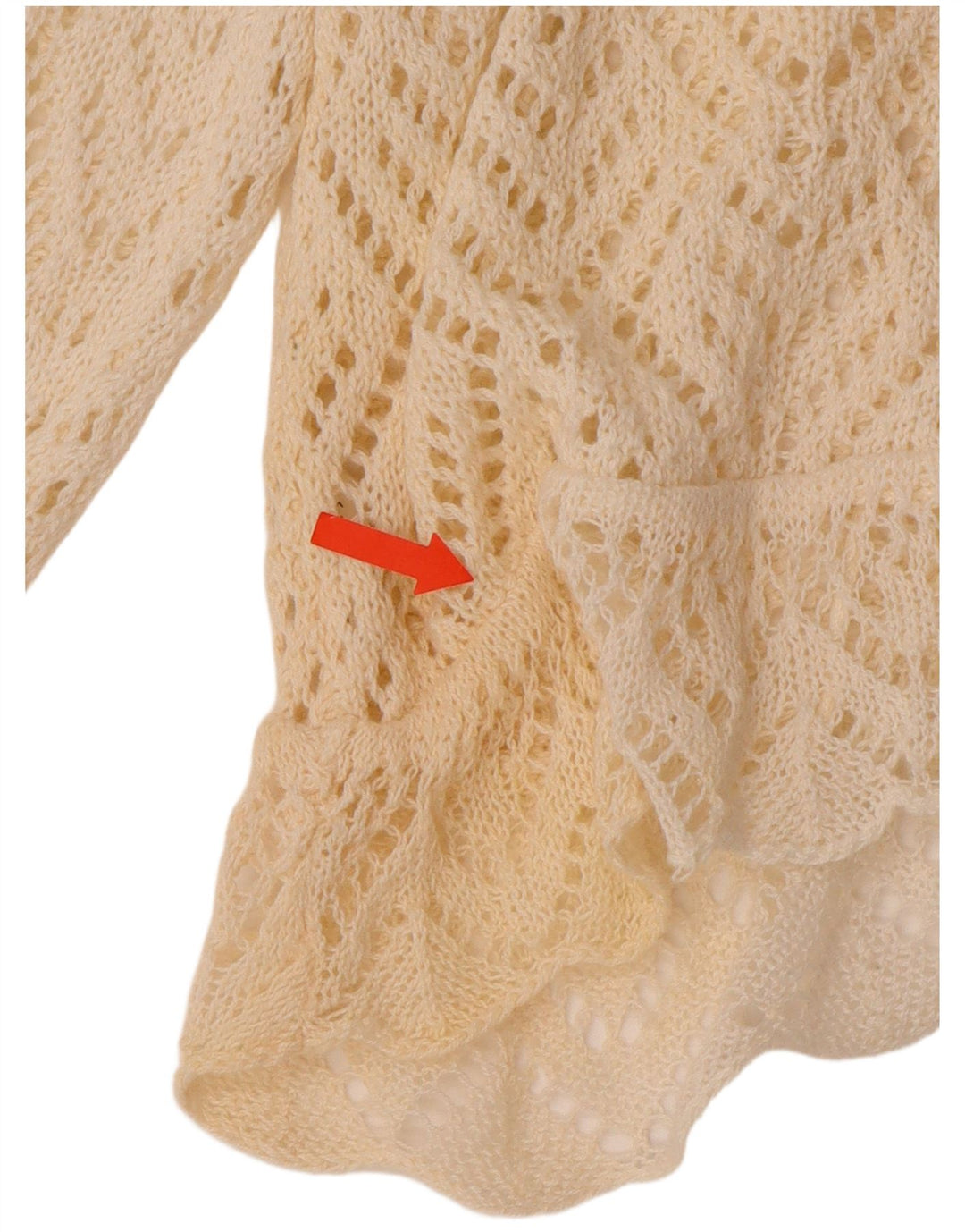 Maglione cardigan all'uncinetto con maniche a 3/4 corto da donna VINTAGE UK 18 XL bianco sporco