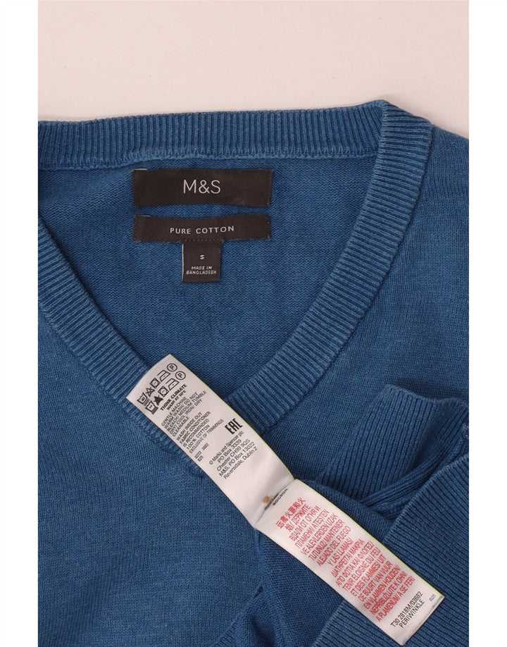 MARKS & SPENCER Maglione da uomo con scollo a V piccolo cotone blu