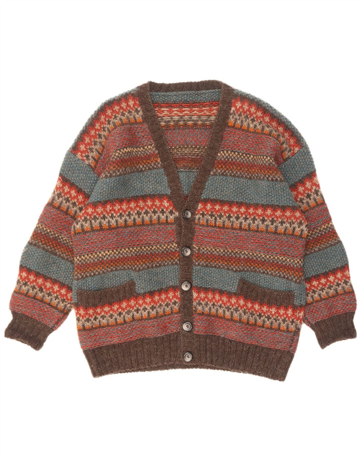 Maglione cardigan da uomo vintage grande Fair Isle multicolore