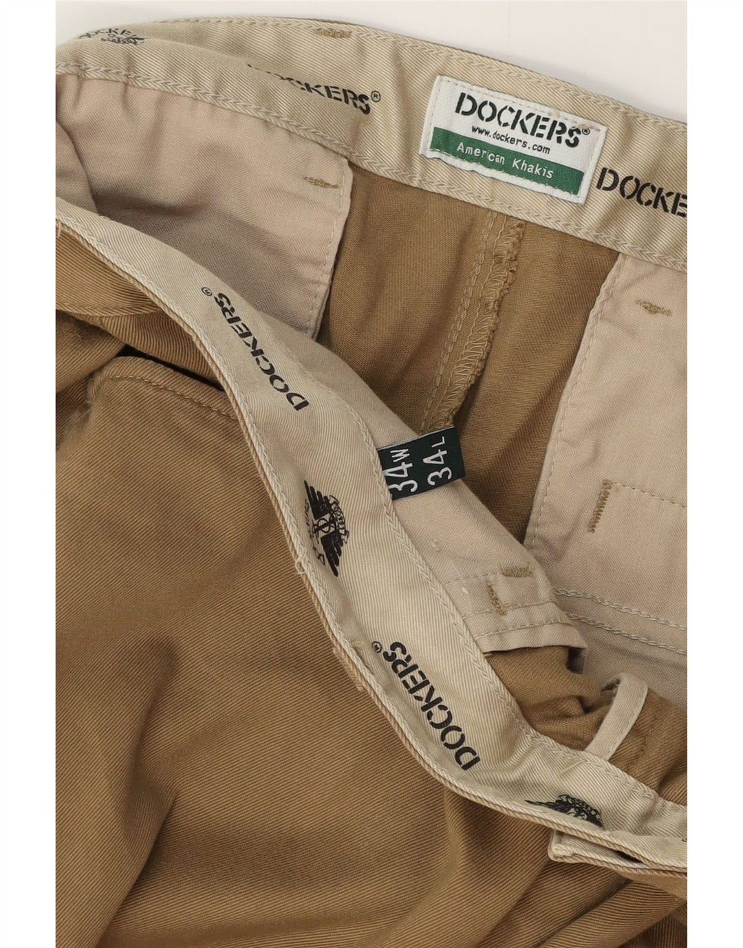 DOCKERS Pantaloni casual dritti kaki da uomo W34 L30 in cotone beige