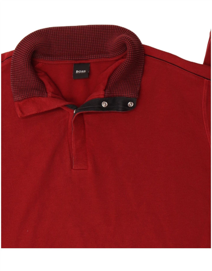Hugo Boss Top da uomo con zip e collo a maniche lunghe 2XL rosso cotone