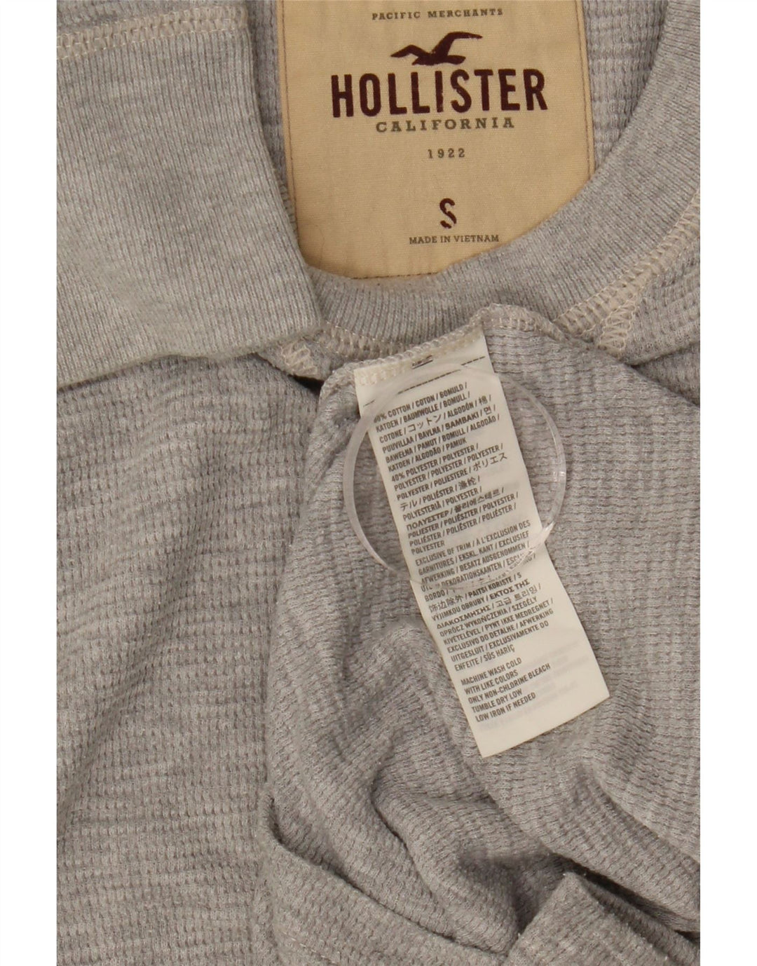 Top Hollister da uomo a maniche lunghe piccolo in cotone grigio