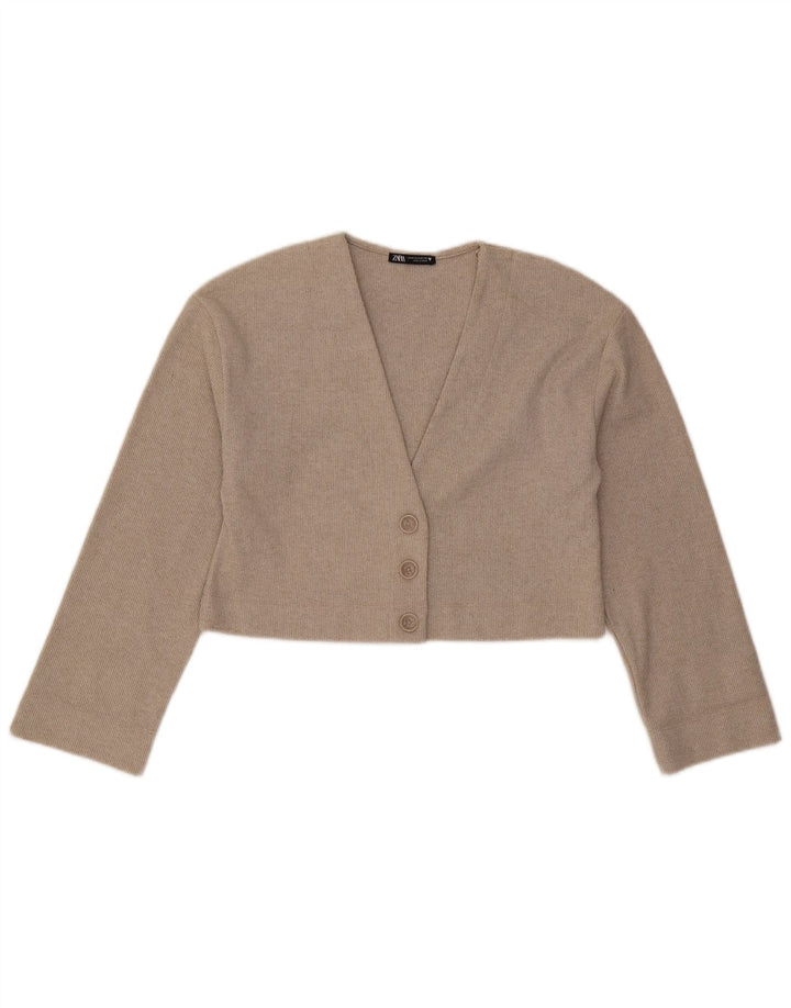 Top cardigan corto da donna Zara UK 10 piccolo poliestere beige