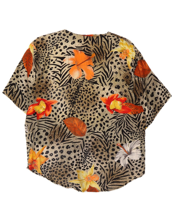 Camicetta camicia a maniche corte da donna vintage UK 14 grande stampa animalier grigia