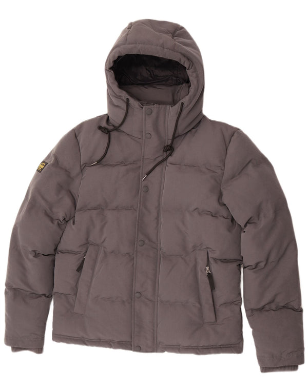Superdry Mens Graphic Hooded Padded Jacket UK 36 Small Grey Polyester