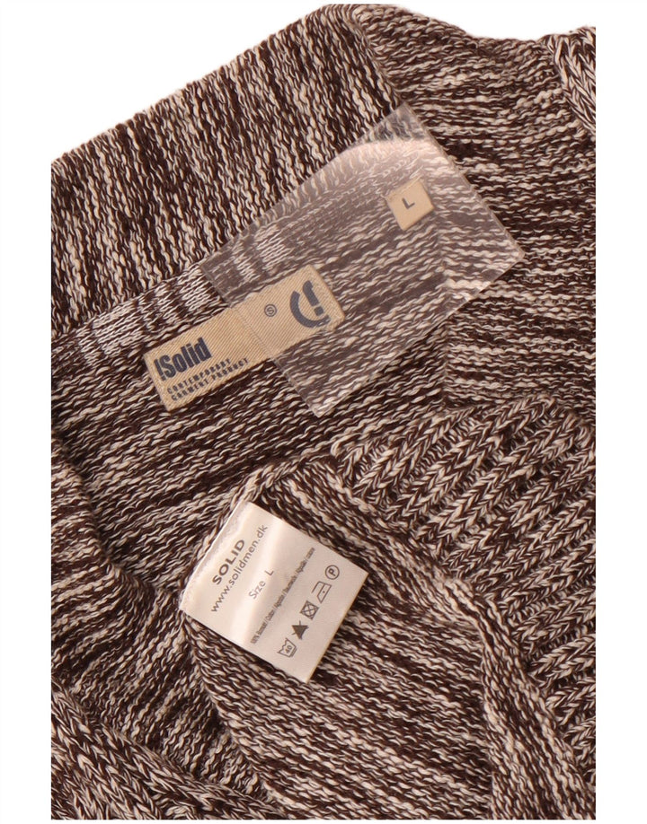 Maglione cardigan da uomo vintage grande cotone screziato marrone