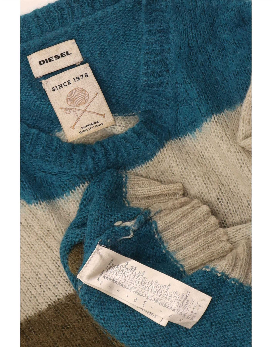 Diesel Maglione da uomo con scollo a barca Maglione piccolo acrilico a righe multicolore