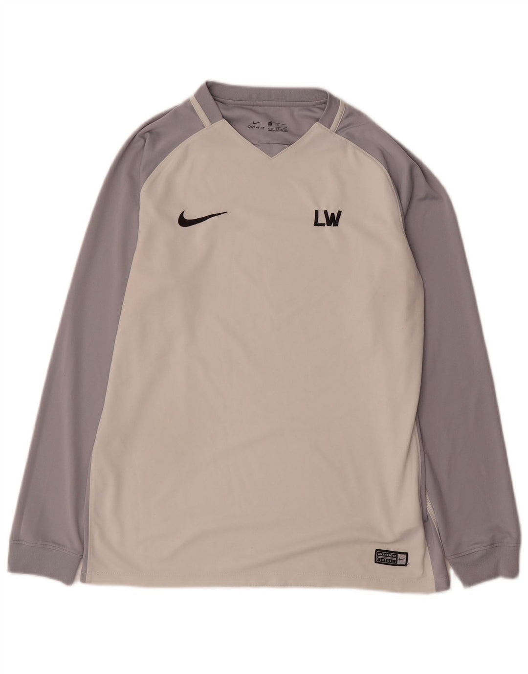 Nike - Maglia grafica da uomo Dri Fit a maniche lunghe, grande, in poliestere color block bianco