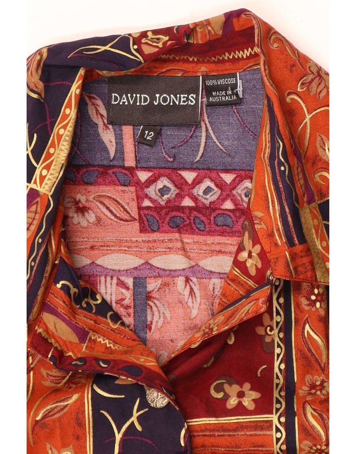 Camicetta camicia da donna David Jones US 12 grande viscosa patchwork multicolore