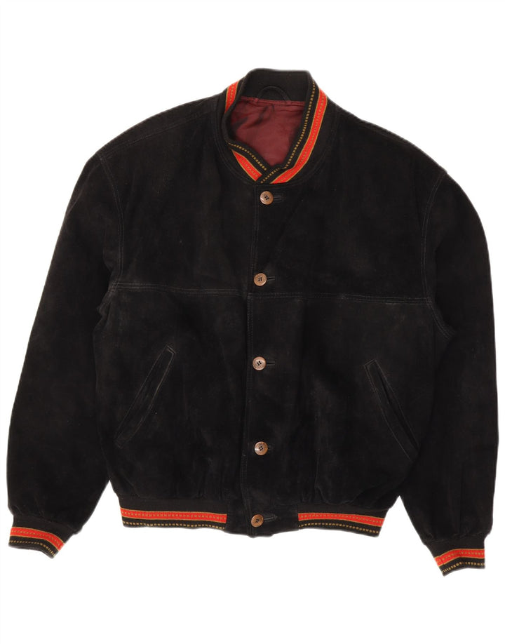 Giubbotto bomber vintage in pelle scamosciata da uomo IT 48 in pelle media a righe nere