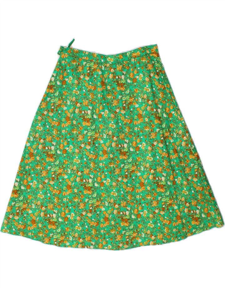 VINTAGE Womens A-Line Skirt W28 Medium Green Floral Vintage Vintage and Second-Hand Vintage from Messina Hembry 