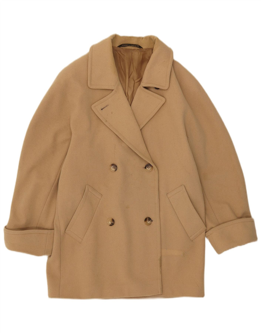 Cappotto doppiopetto da donna Marks & Spencer UK 12 Lana beige medio