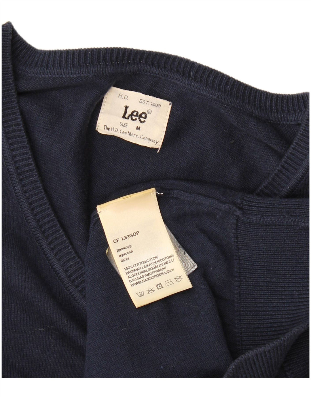 Maglione Lee da uomo con scollo a V in cotone medio blu navy
