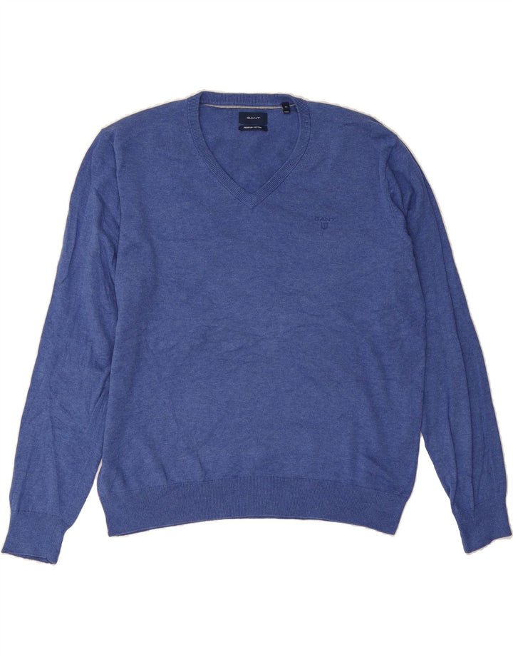GANT Mens V-Neck Jumper Sweater XL Blue Cotton Vintage Gant and Second-Hand Gant from Messina Hembry 