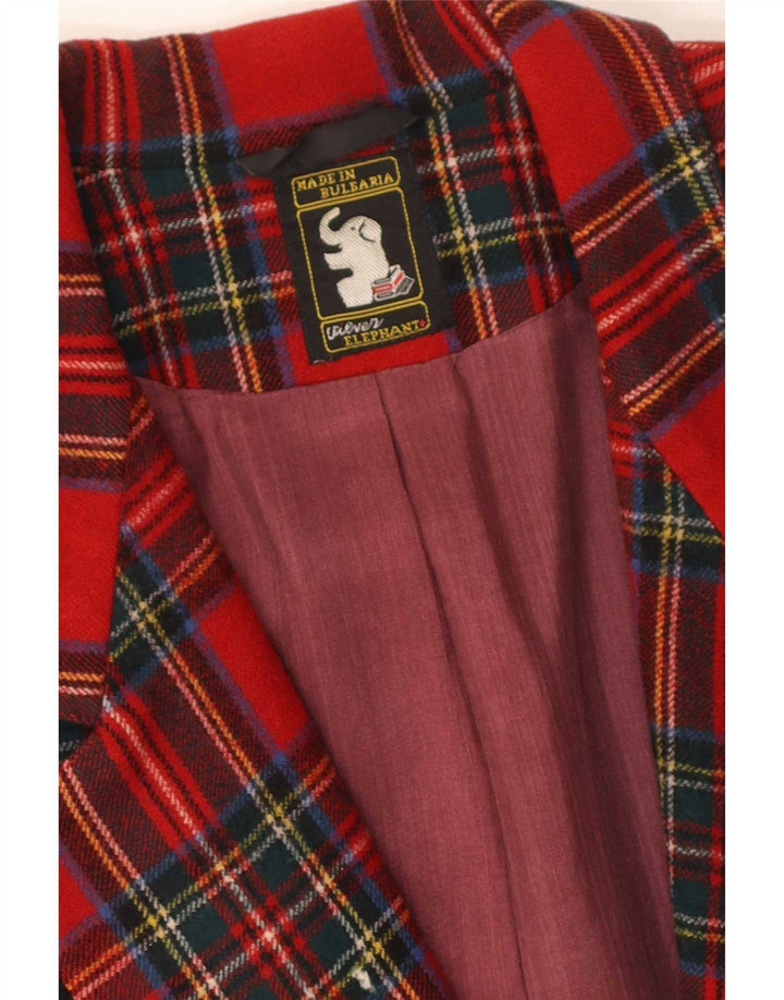 Giacca blazer vintage da donna con maniche a 3/4 e 1 bottone, UK 14, scozzese medio rosso