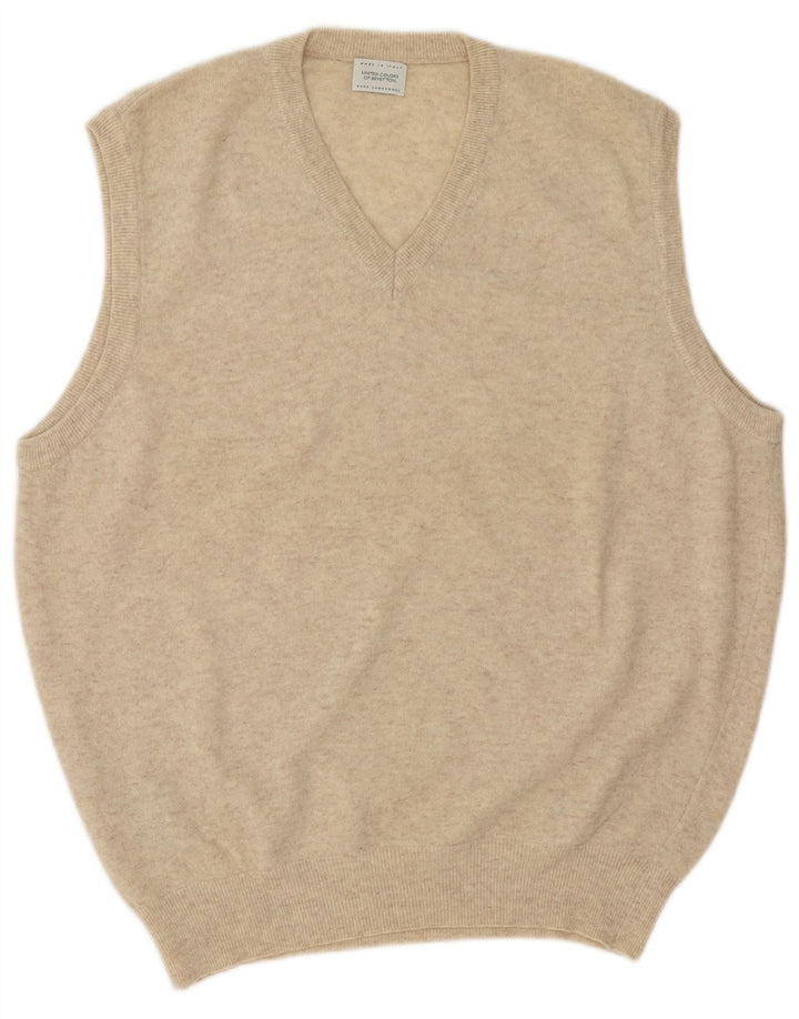 Canottiera da uomo Benetton Canotta grande in lana d'agnello screziata beige